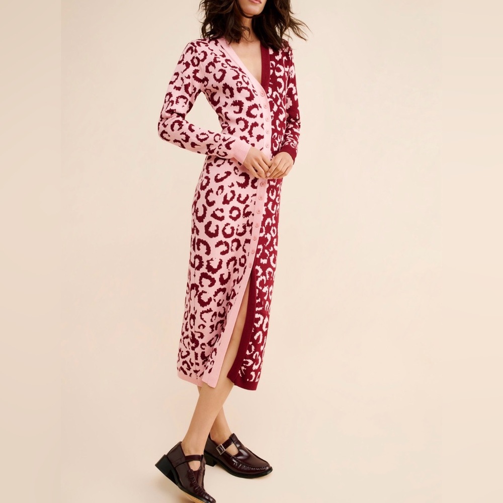FARM Rio Pink and Burgundy Leopard Midi Dress